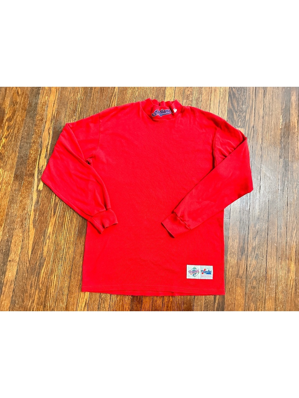 Vintage 90s XL Cleveland Indians Red Long Sleeve MLB Baseball Turtleneck